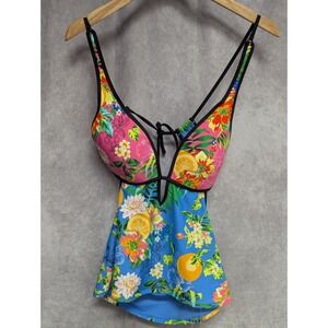 Bar III Women Plunge V-Neck Tankini Top Swimsuit Multi Floral Fruit Small (66)